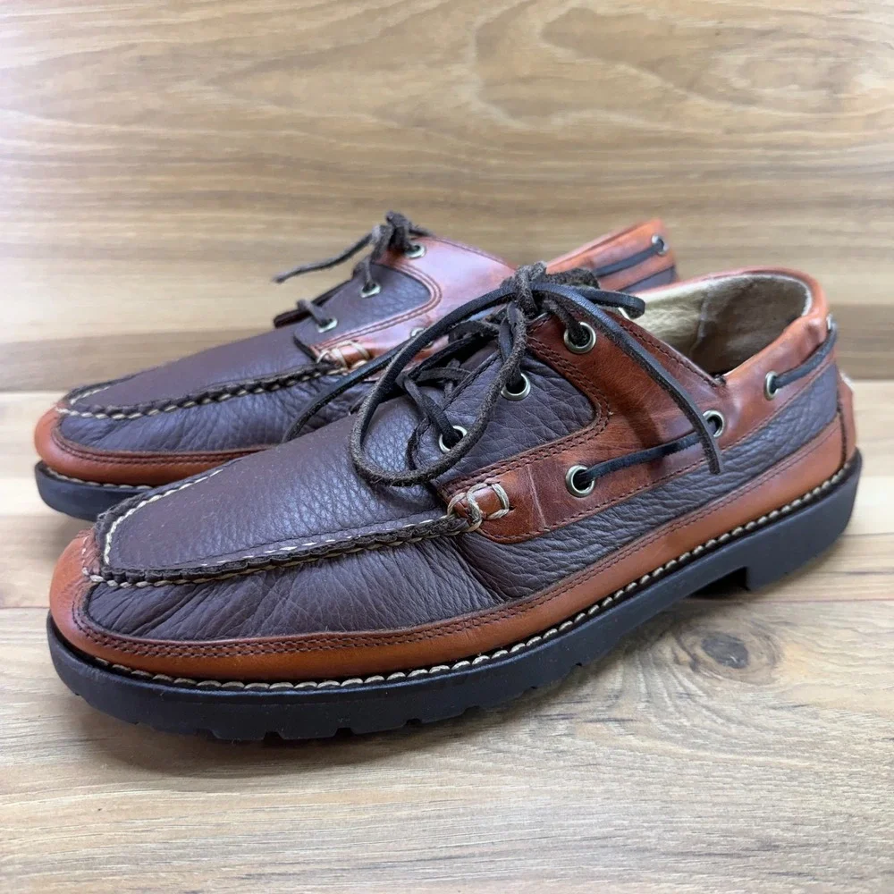 LL BEAN Bison Moc Toe Loafers Mens 10 D Two Tone Brown Travel Casual Old Money
